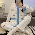Postpartum Nursing Pajamas - V-Neck Blue Long Sleeve
