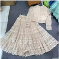 Stylish Lace Panel Long Skirt with Flare Design