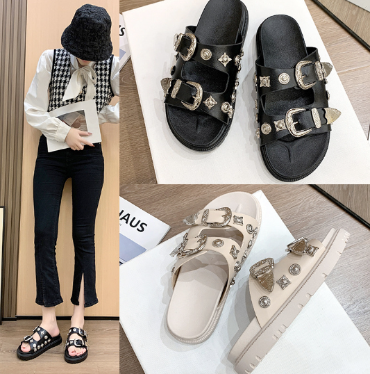 Women's Solid Color Platform Sandals with Studs (One Pair)