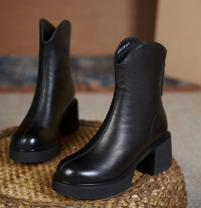 Women's Chunky Heel Ankle Boots (One Pair)