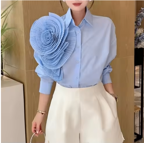 Pleated Floral Women's Spring Summer Polo Shirt