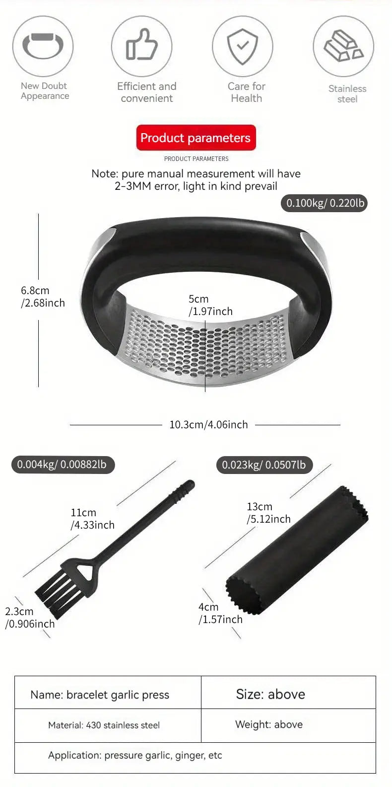 Stainless Steel Garlic Press and Ginger Juice Masher