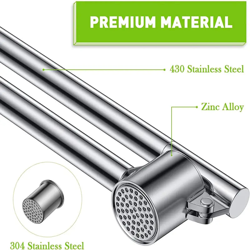Stainless Steel Garlic Press and Chopper, Removable